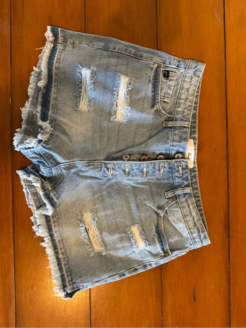 KanCan High-Waist Distressed Denim Shorts - Light Blue